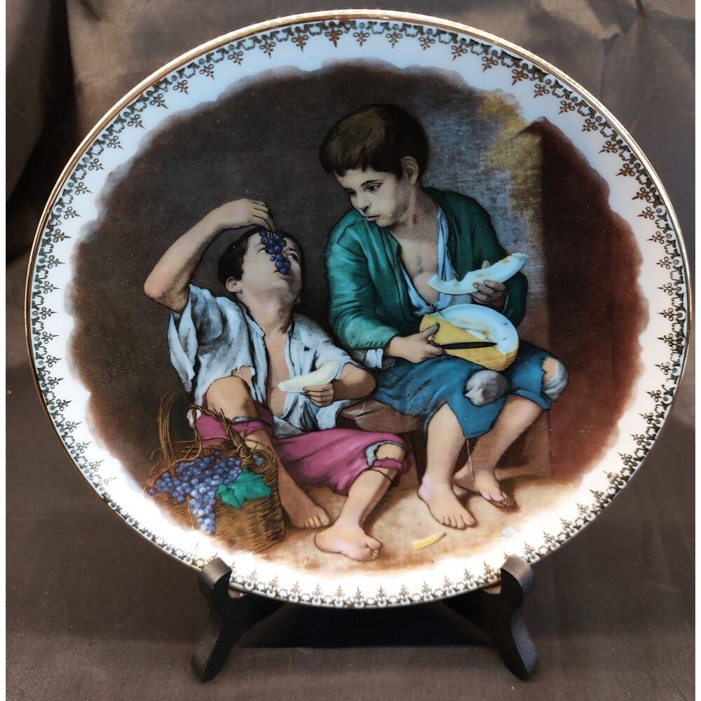 JKW Western Germany Fine Porcelain Collector Plate Boys Eating Grapes & Bread